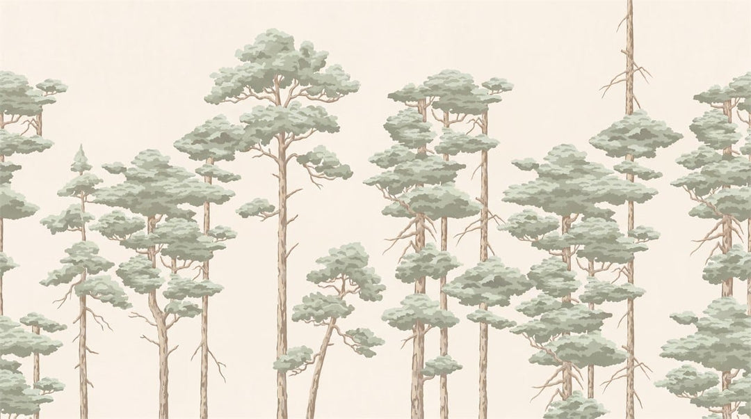 Sage watercolor pine tree wallpaper mural main image