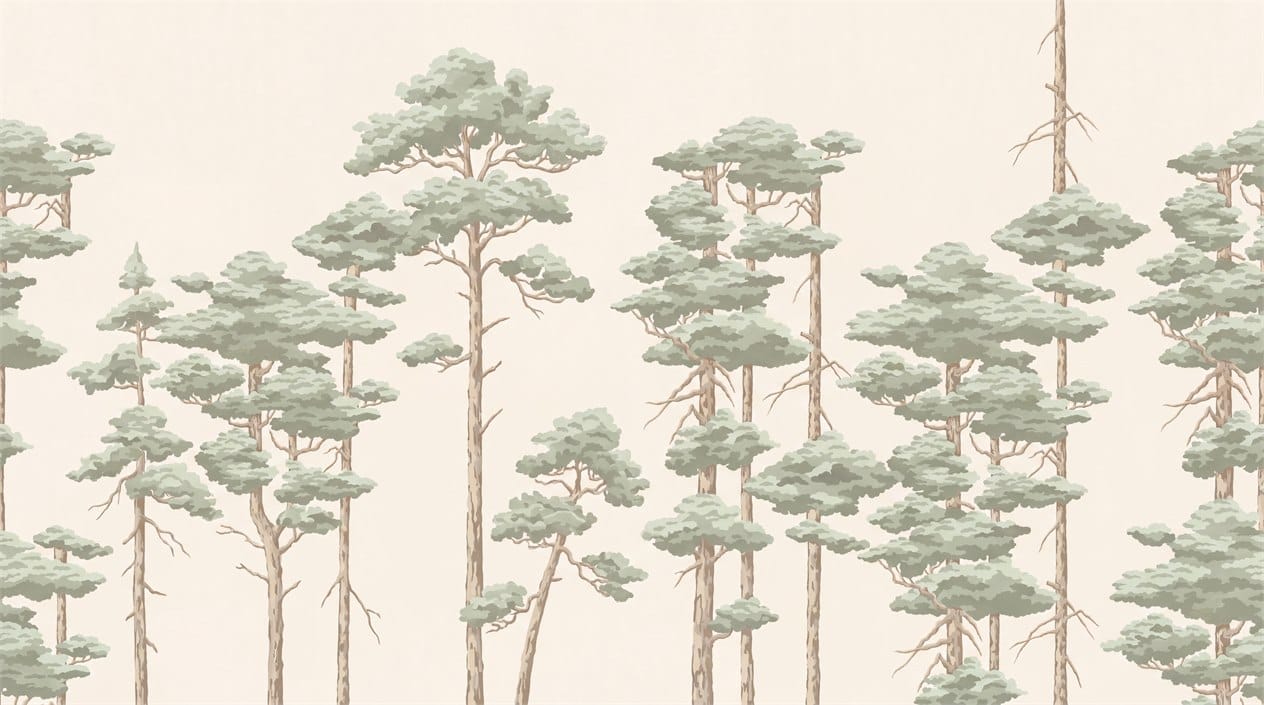 Sage Watercolor Nordic Pine Tree Wallpaper Mural