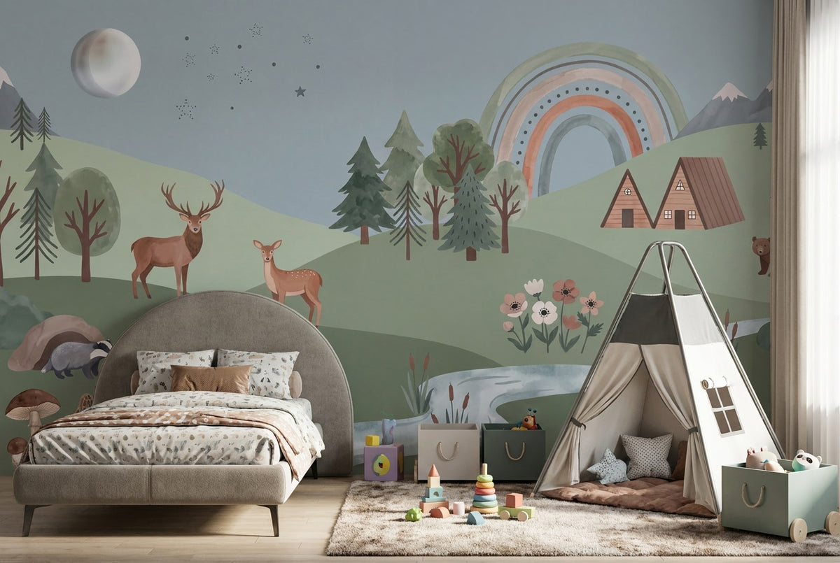 custom sage rainbow kids room removable non woven vinyl self adhesive wallpaper mural