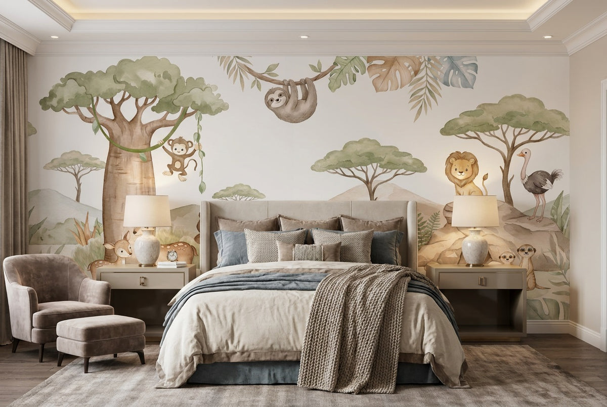custom sage safari bedroom removable non woven vinyl peel and stick wallpaper mural