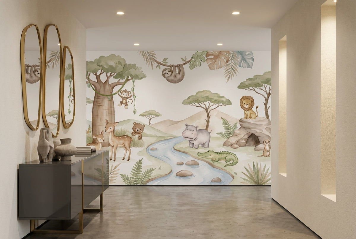custom sage safari hallway removable non woven vinyl peel and stick wallpaper mural