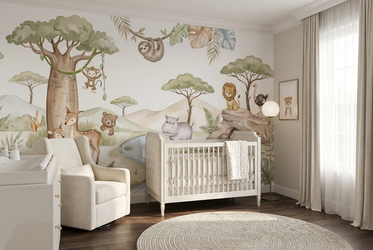 custom sage safari wallpaper mural nursery peel and stick non woven vinyl removable