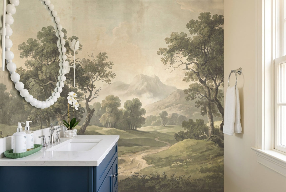 custom sage scenic trees wallpaper mural bathroom stick on non woven vinyl removable