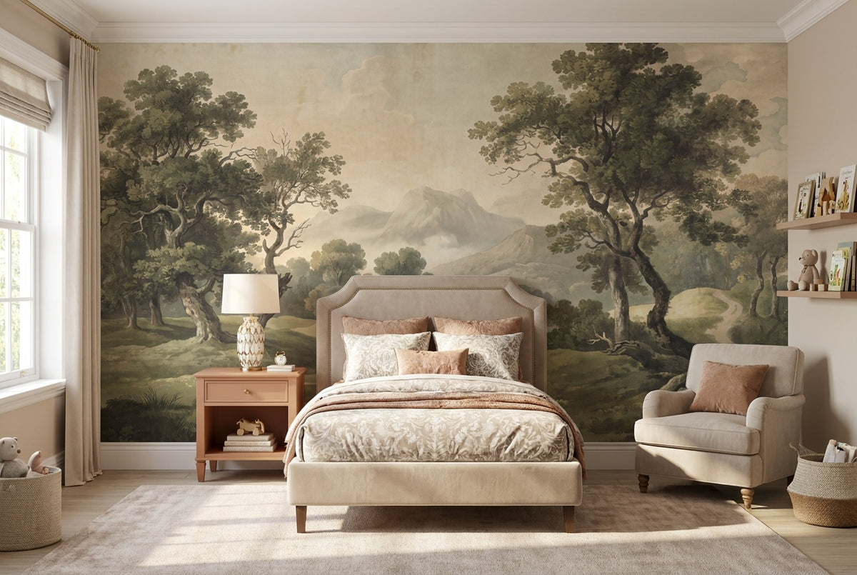 custom sage scenic trees wallpaper mural kids peel and stick non woven vinyl removable