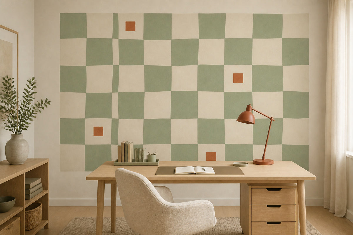 Sage Checkered Wallpaper Mural product view