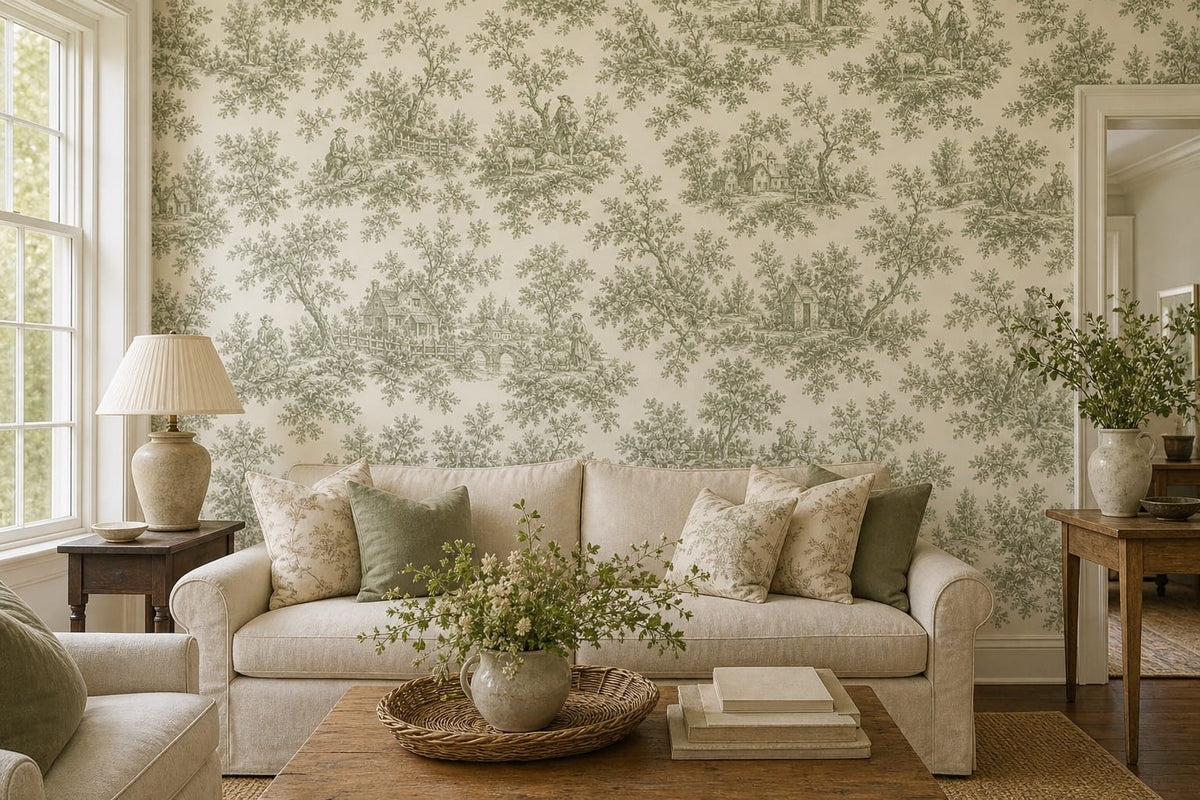 Sage Toile Wallpaper Mural product view