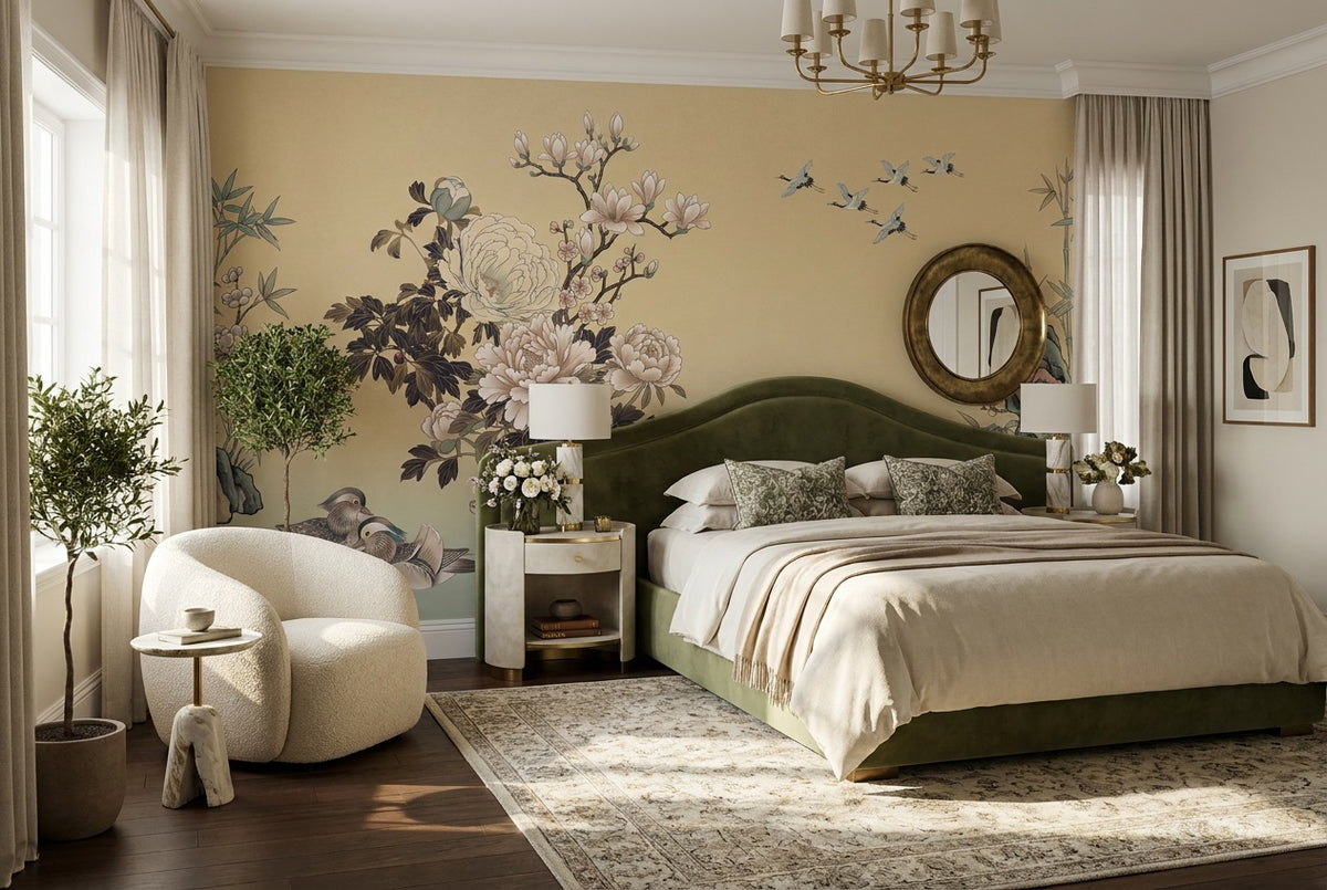 custom sand peony birds bedroom removable non woven vinyl stick on wallpaper mural