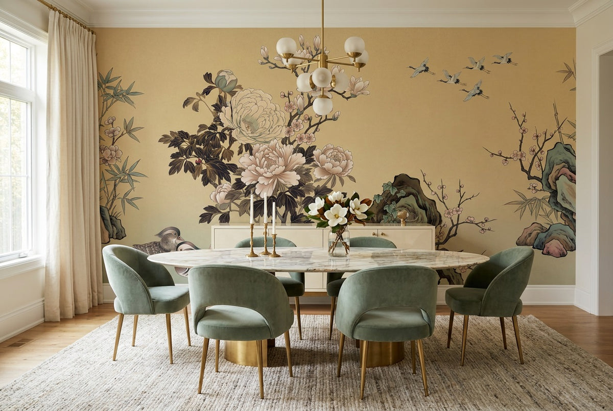 custom sand peony dining room removable non woven vinyl peel and stick wallpaper mural