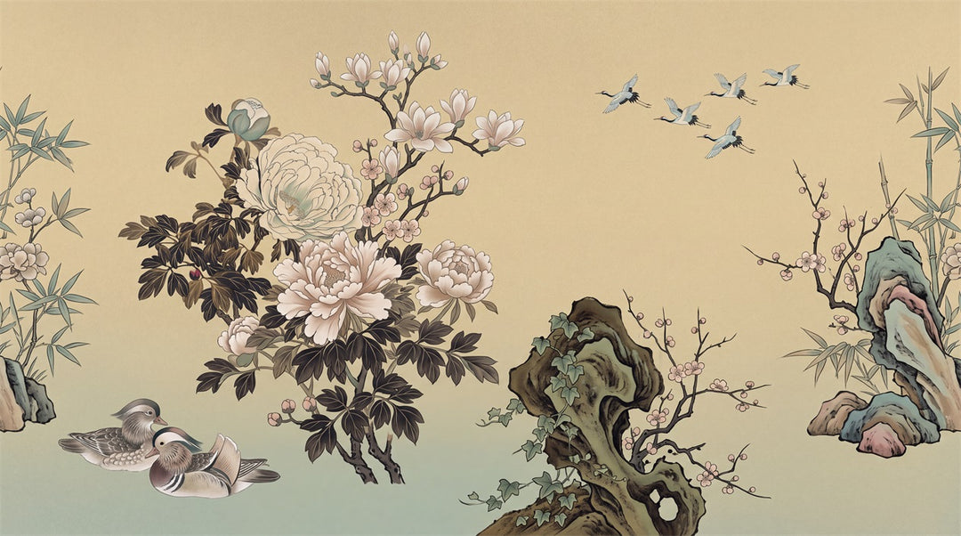 custom sand peony wall removable non woven vinyl peel and stick wallpaper mural main