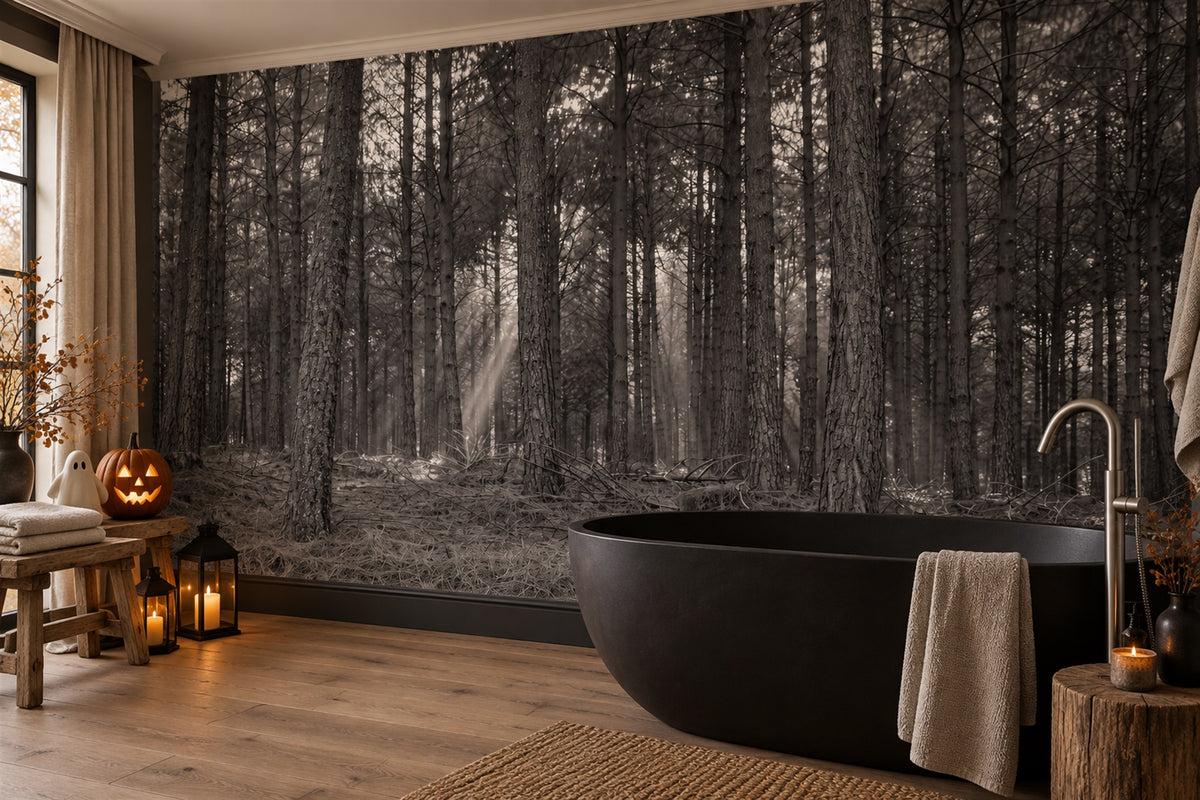 custom scenic grey forest wallpaper mural bath self adhesive non woven vinyl removable