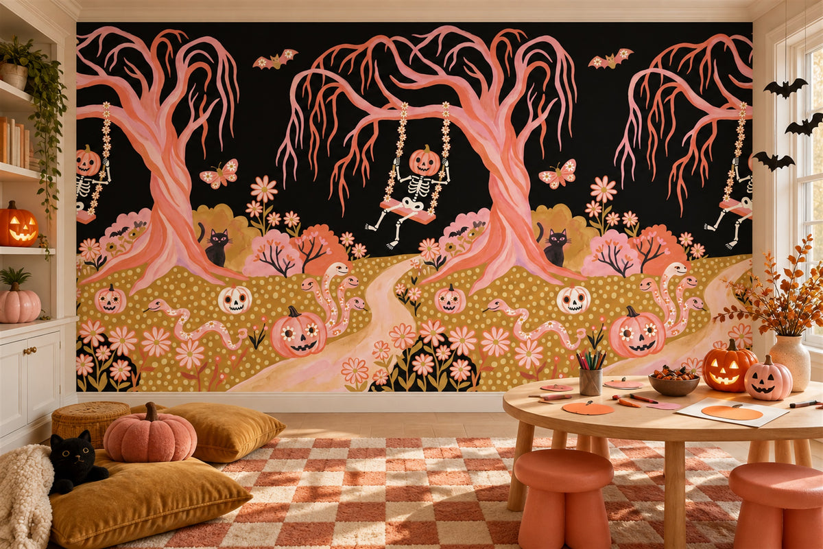 custom scenic pink trees wallpaper mural playroom stick on non woven vinyl removable