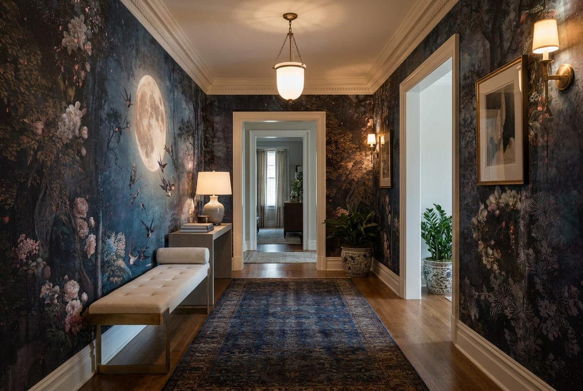 Black Sea Serene Nordic Night Forest Wallpaper Mural in custom