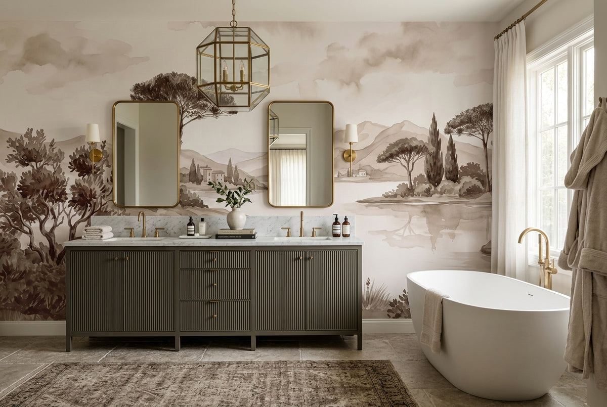 custom sepia lake wallpaper mural bathroom self adhesive non woven vinyl removable