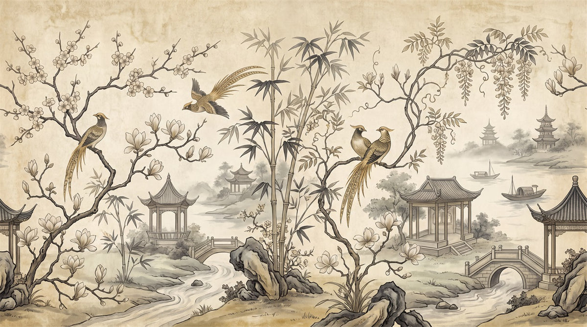 custom sepia pavilions wallpaper mural wall stick on non woven vinyl removable main