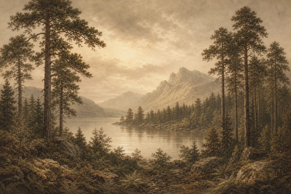 Sepia Pine Lake Wallpaper Mural product view