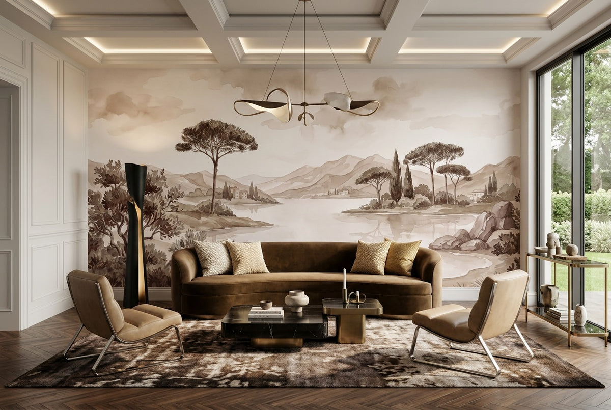 custom sepia pine lake wallpaper mural living room stick on non woven vinyl removable