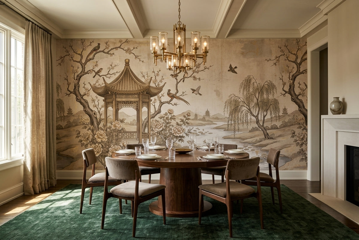 custom sepia scenic pavilion wallpaper mural dining stick on non woven vinyl removable