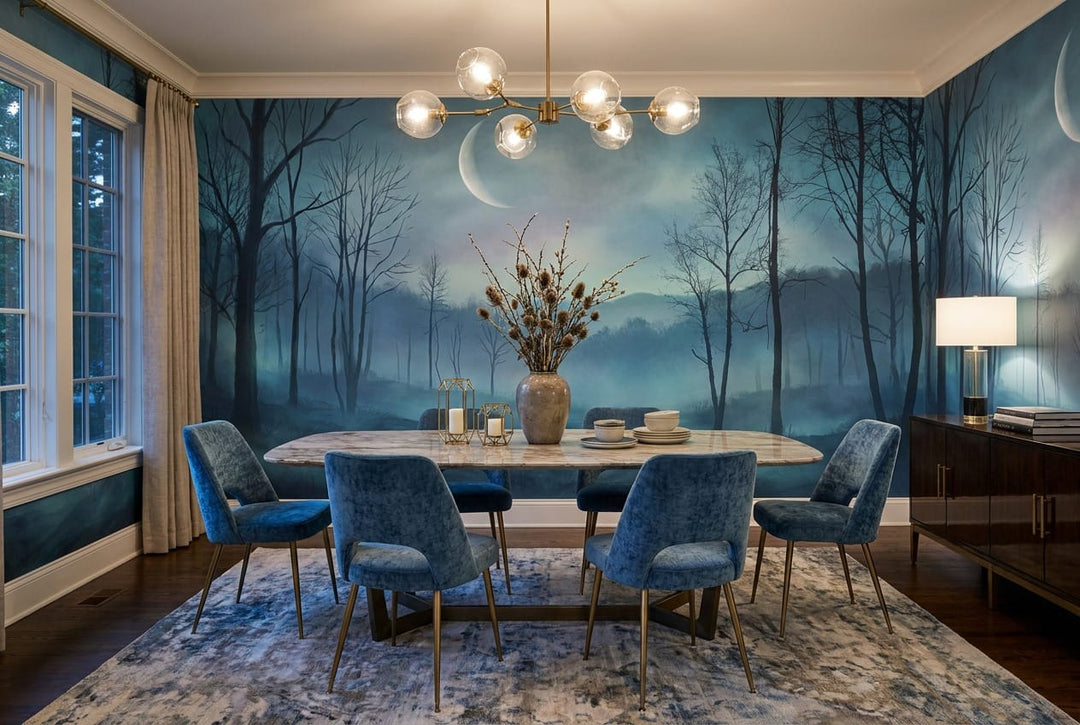 Deep Sky Mysterious Nordic Night Forest Wallpaper Mural in custom