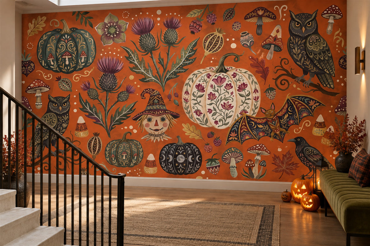 custom stairway orange owls removable self adhesive non woven vinyl wallpaper mural