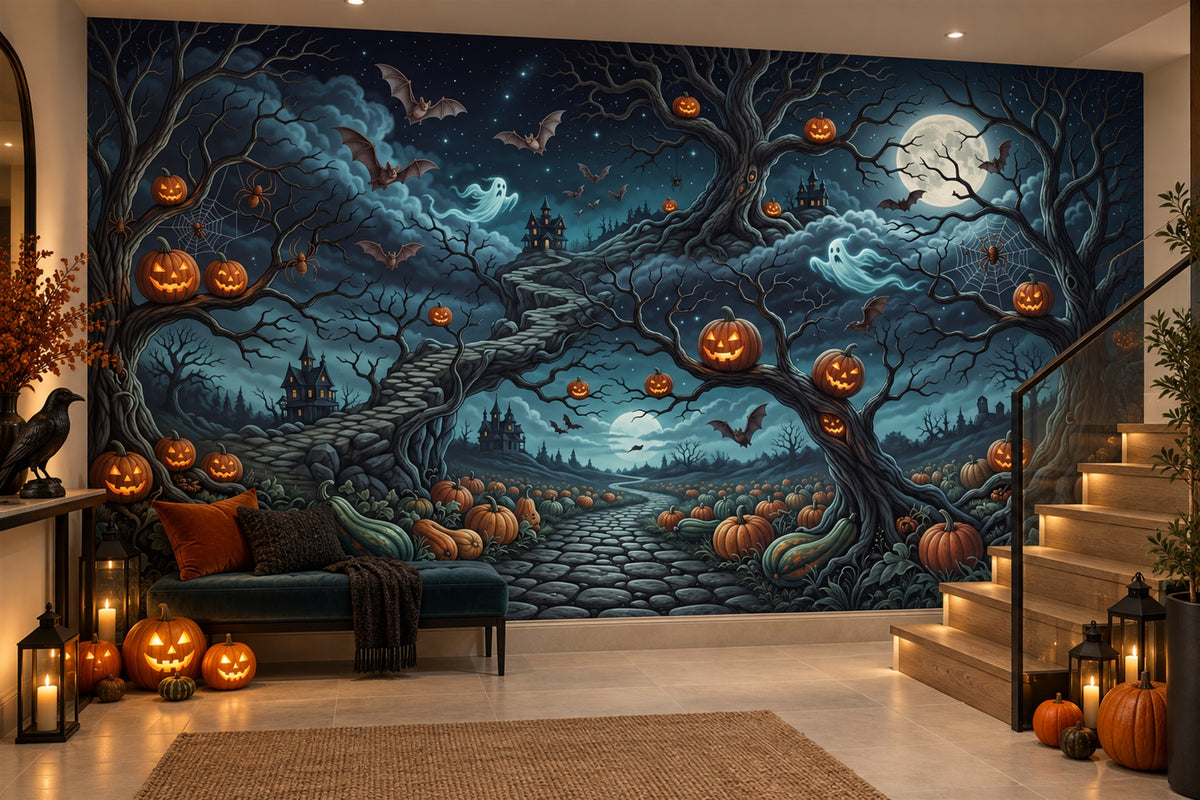 custom stairway teal pumpkins removable self adhesive non woven vinyl wallpaper mural