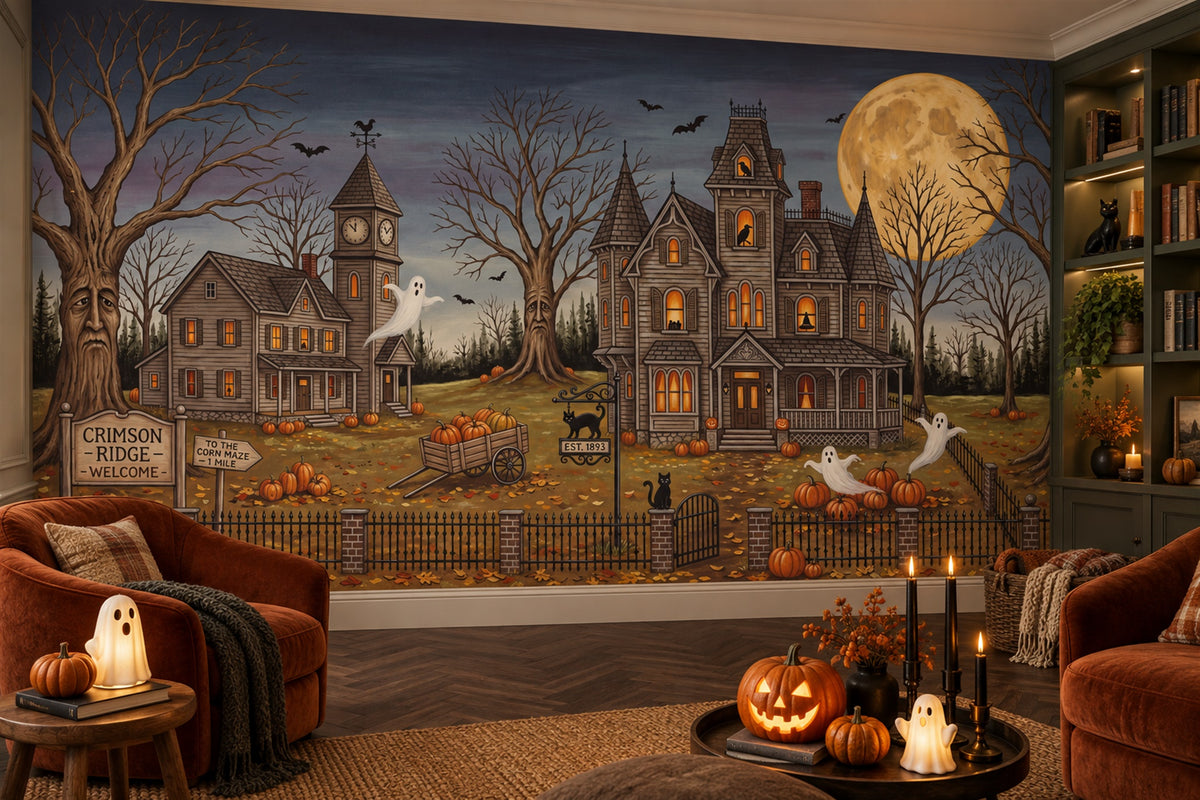 custom study blue haunted house removable stick on non woven vinyl wallpaper mural