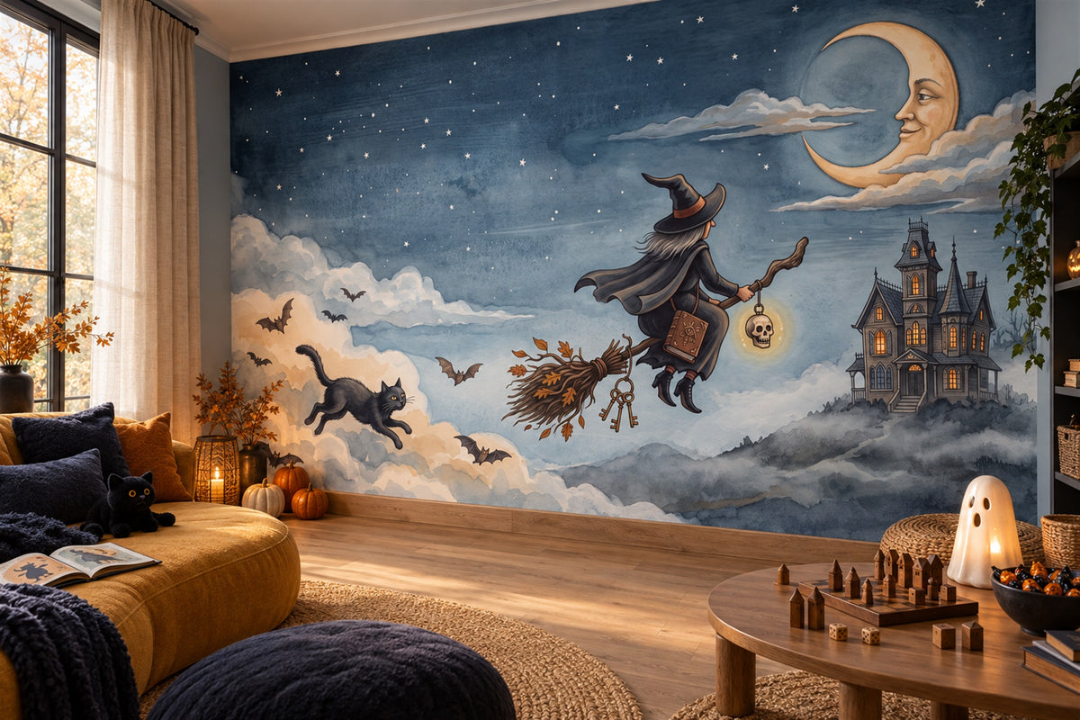 custom study blue witch removable peel and stick non woven vinyl wallpaper mural