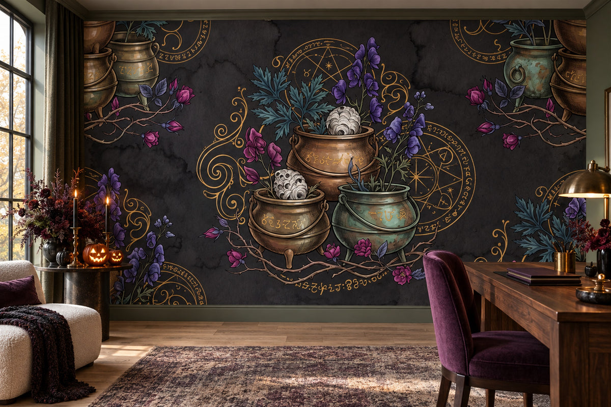 custom study gold cauldrons removable stick on non woven vinyl wallpaper mural