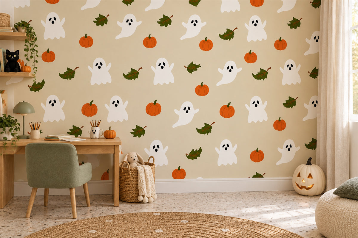 custom study halloween beige ghosts removable stick on non woven vinyl wallpaper mural