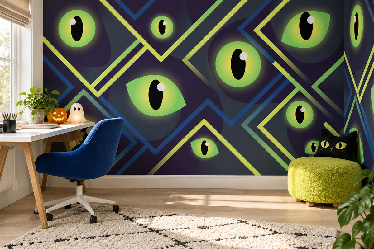 custom study neon green eyes removable peel and stick non woven vinyl wallpaper mural