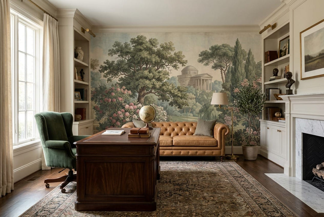 Warm Sage Watercolor Flora Vintage Jungle Wallpaper Mural in custom