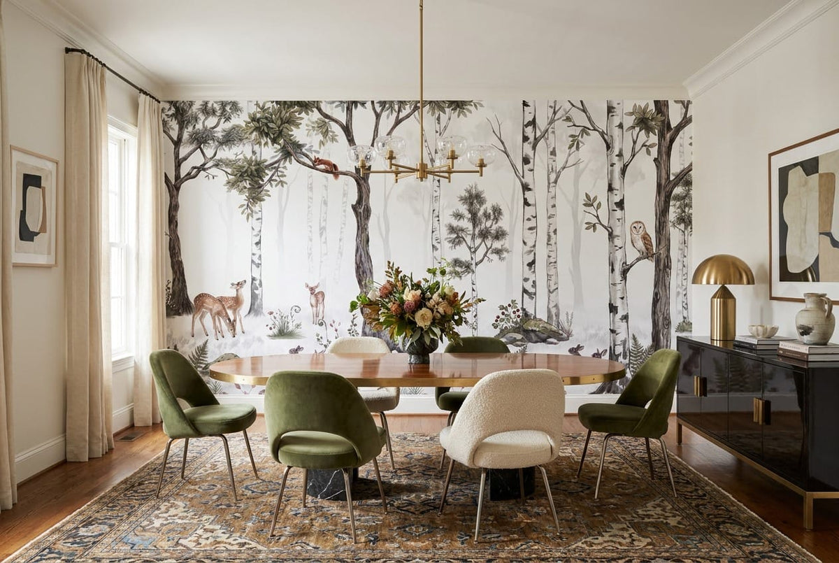 Natural Tan Watercolor Nordic Birch Forest Wallpaper Mural in custom