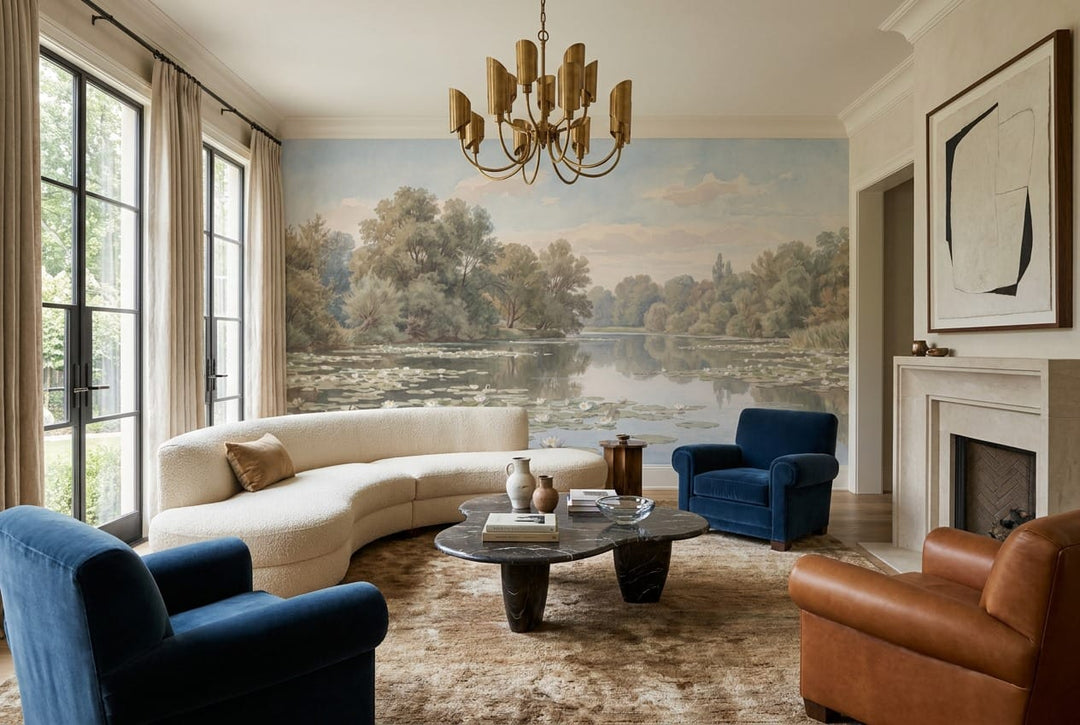 Watercolour Lily Pond Forest Lake Wallpaper Mural in custom