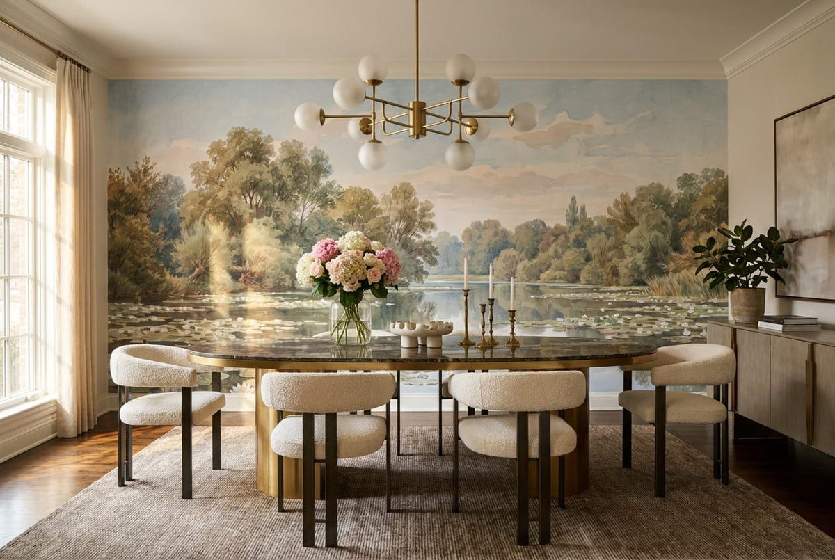 Watercolour Lily Pond Forest Lake Wallpaper Mural in custom