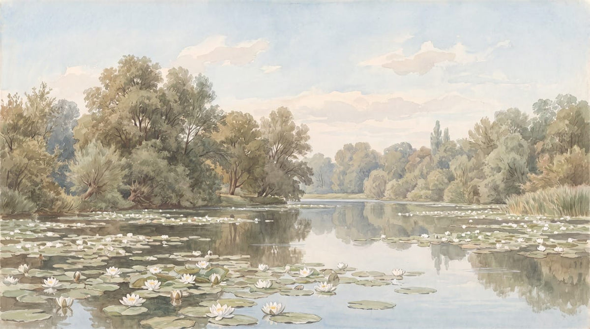 Watercolour Lily Pond Forest Lake Wallpaper Mural in custom