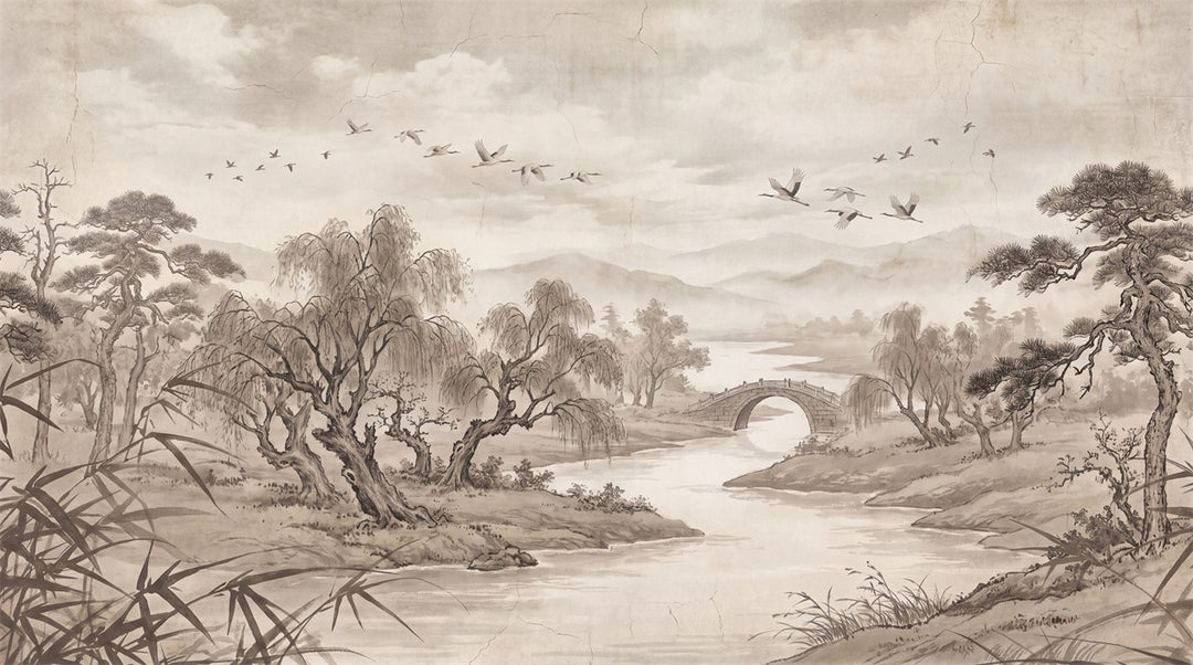 custom taupe landscape wall removable non woven vinyl stick on wallpaper mural main
