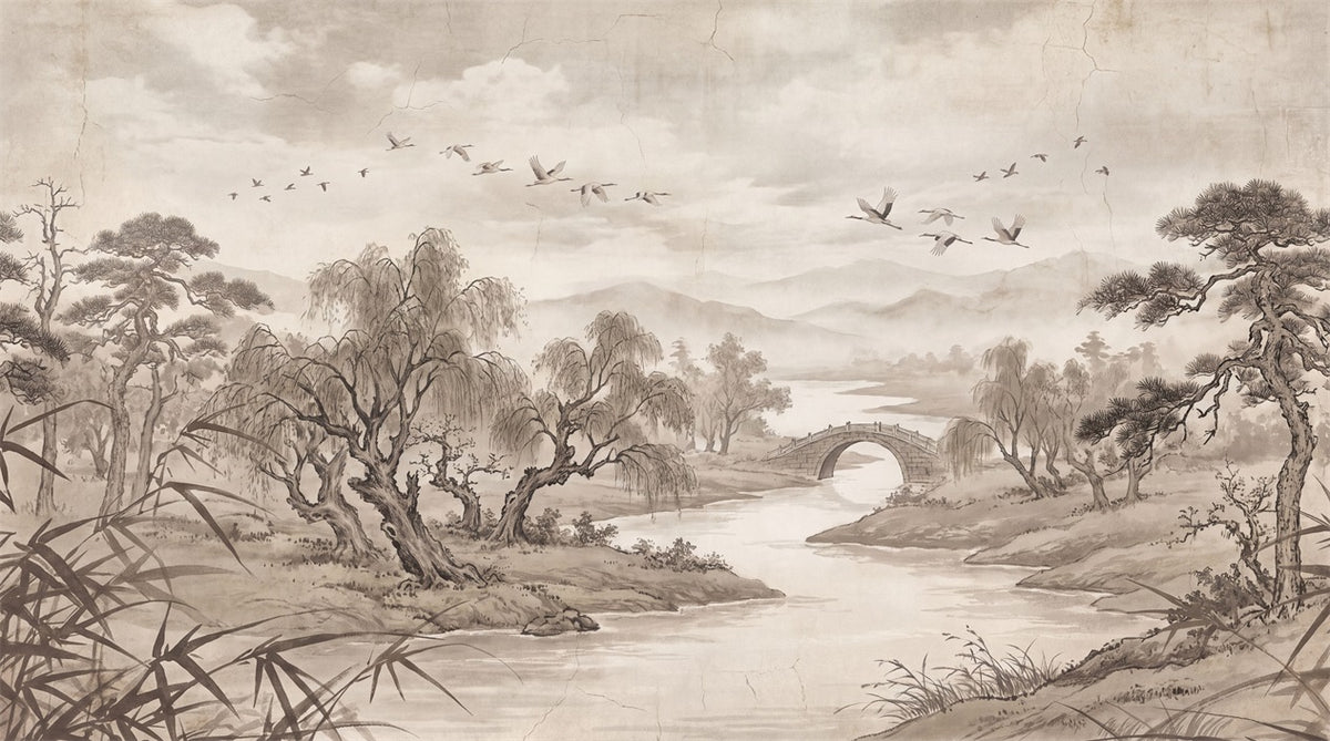 custom taupe landscape wall removable non woven vinyl stick on wallpaper mural main