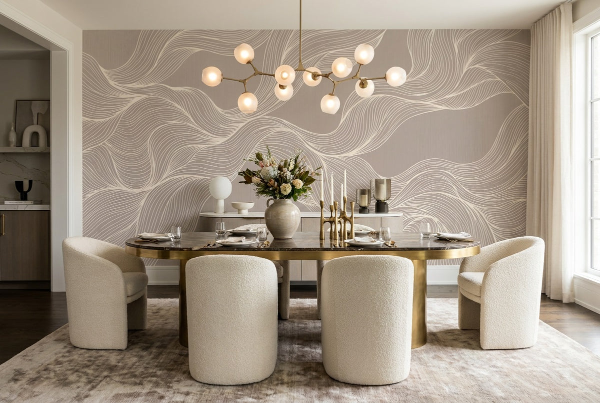 custom taupe lines wallpaper mural dining peel and stick non woven vinyl removable