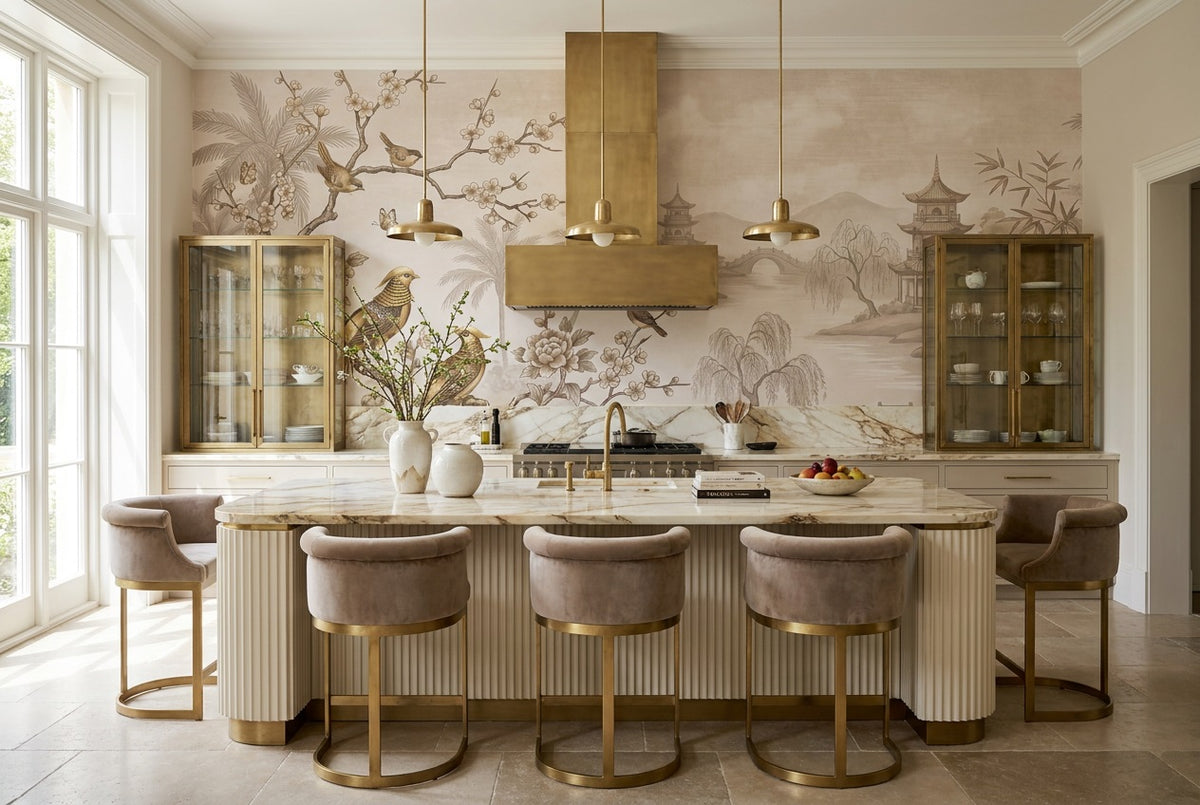 custom taupe pagoda kitchen removable non woven vinyl peel and stick wallpaper mural