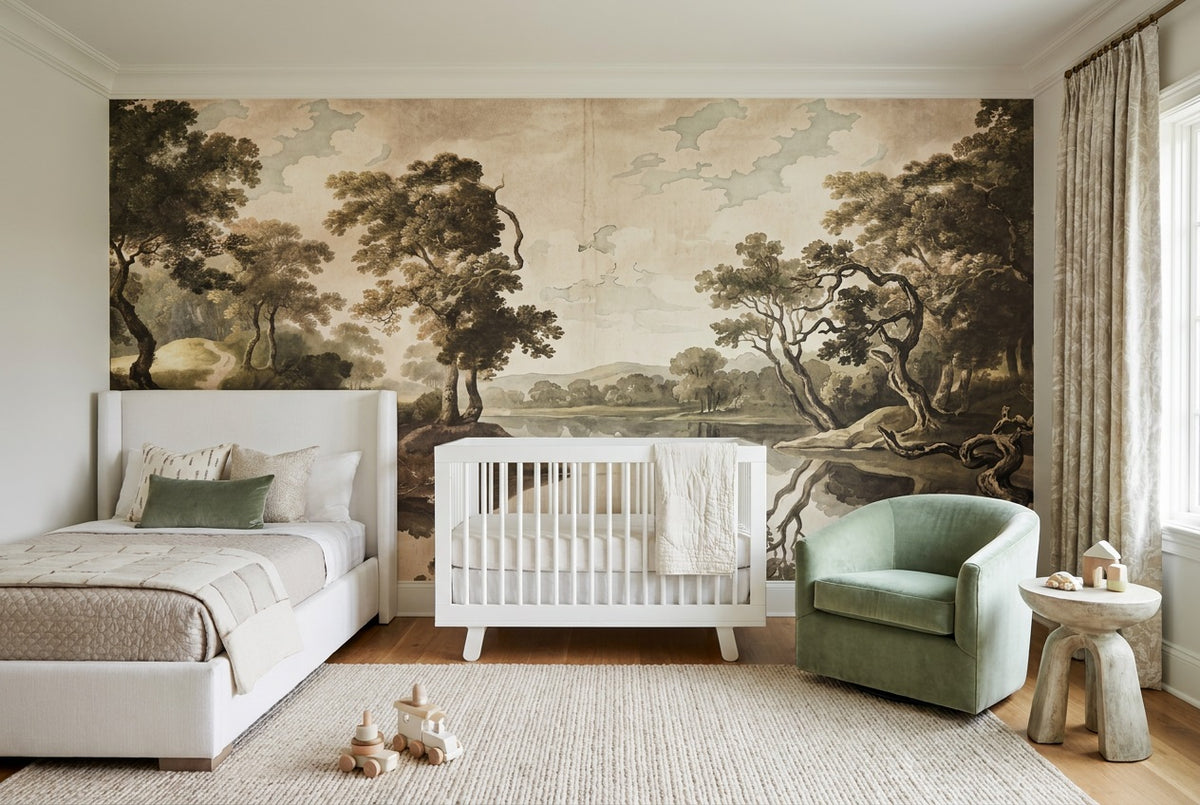 custom taupe pastoral trees wallpaper mural nursery stick on non woven vinyl removable