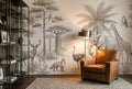 Sepia Sketch Safari Landscape Wallpaper Mural