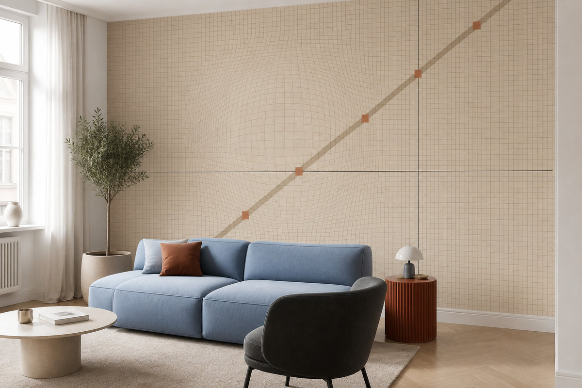 Taupe Grid Micro Wallpaper Mural product view