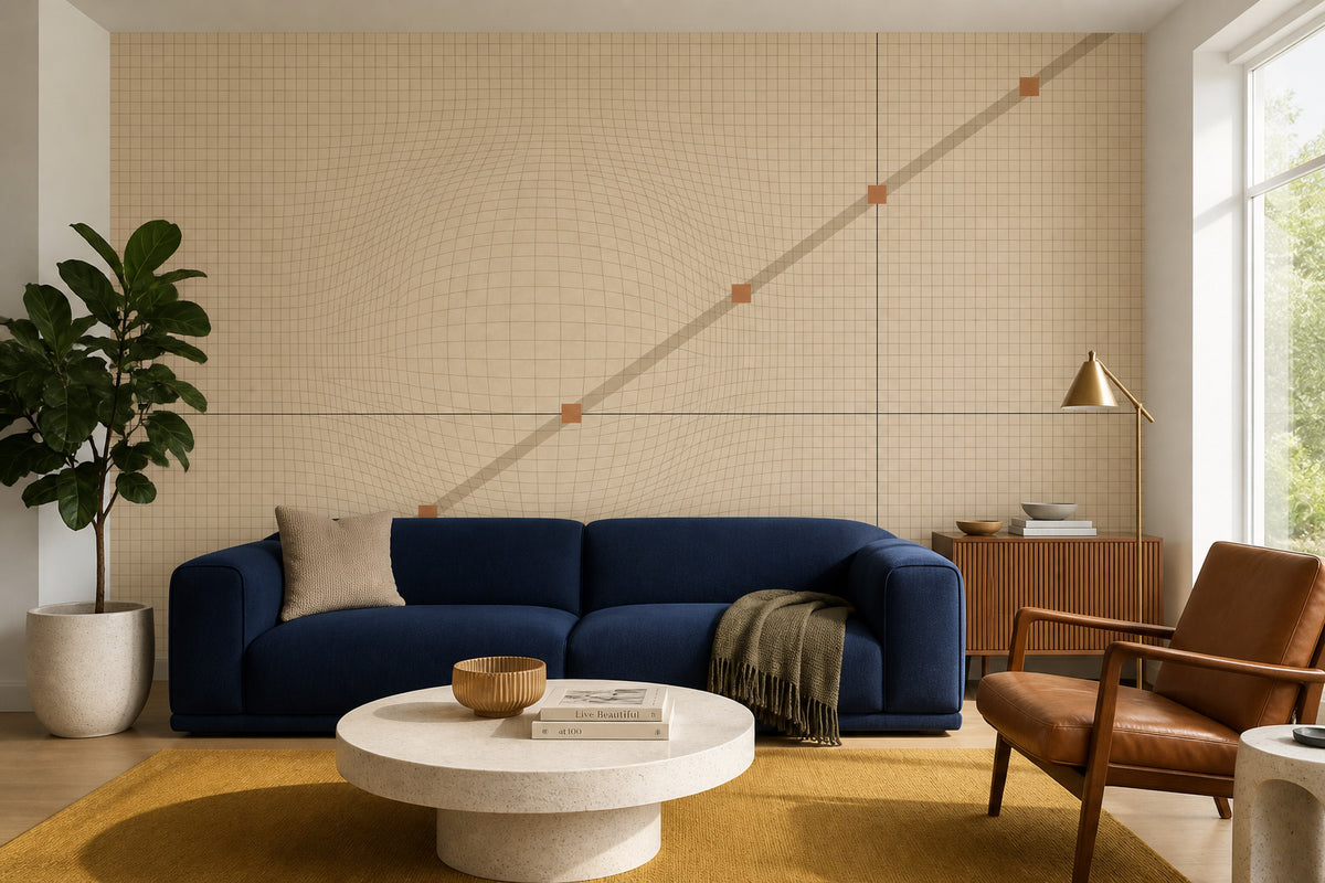 Taupe Grid Micro Wallpaper Mural product view