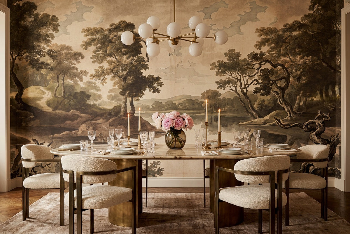 custom taupe trees dining removable non woven vinyl peel and stick wallpaper mural