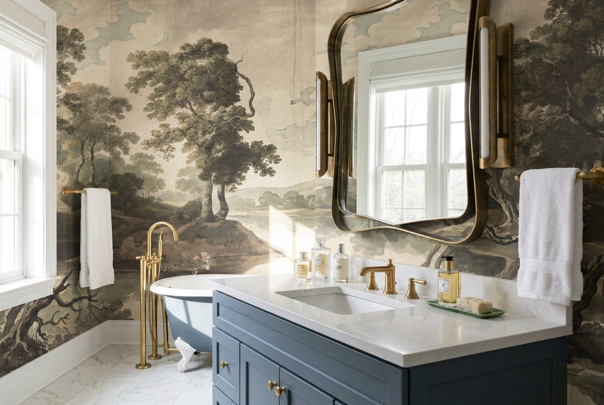custom taupe trees wallpaper mural bathroom self adhesive non woven vinyl removable