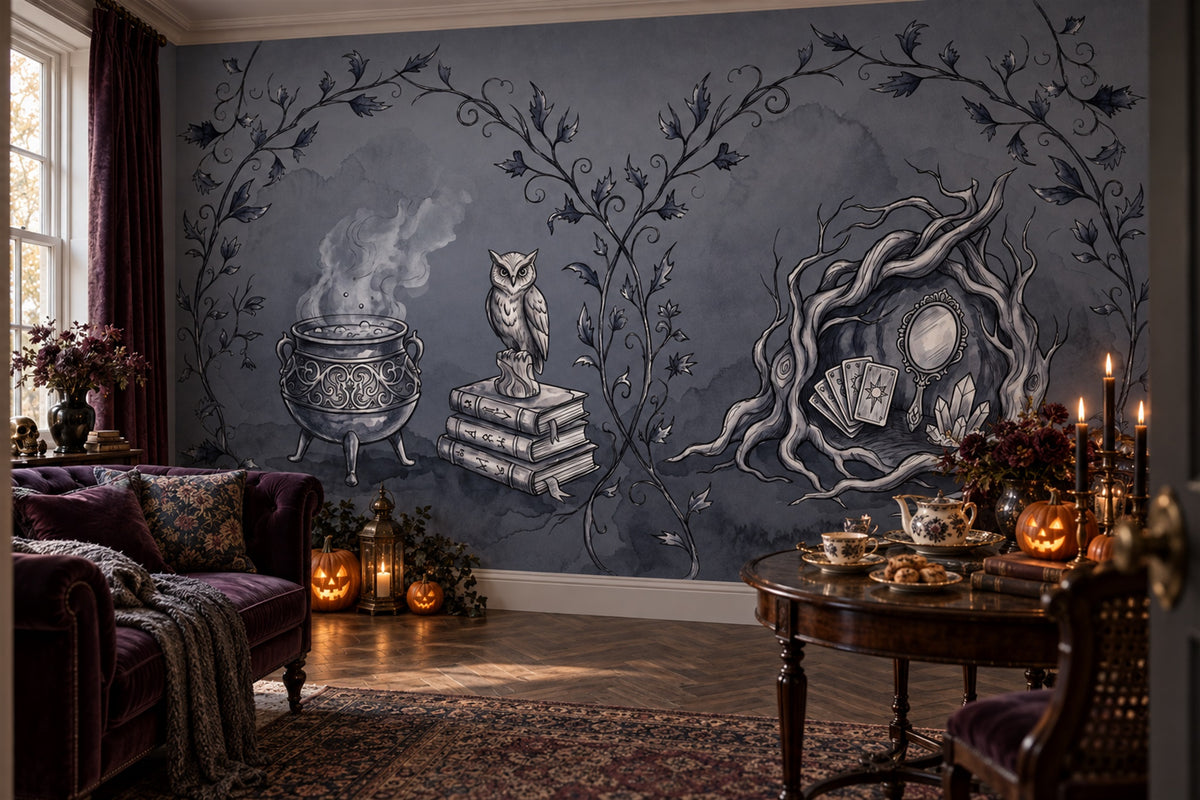 custom tea room grey cauldron removable self adhesive non woven vinyl wallpaper mural