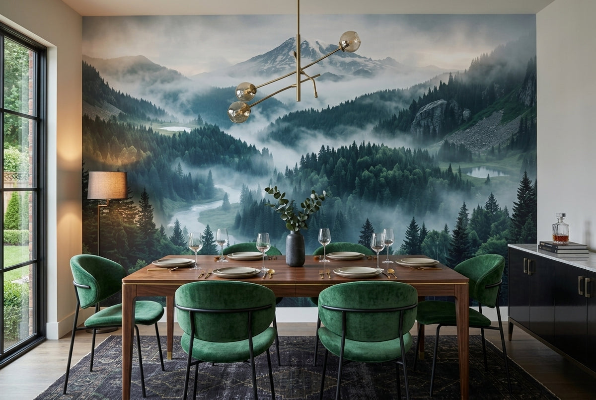 custom teal alpine forest wallpaper mural dining stick on non woven vinyl removable