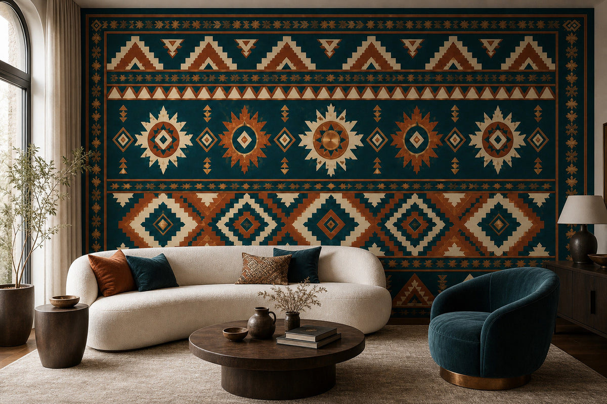 Teal Aztec Wallpaper Mural product view