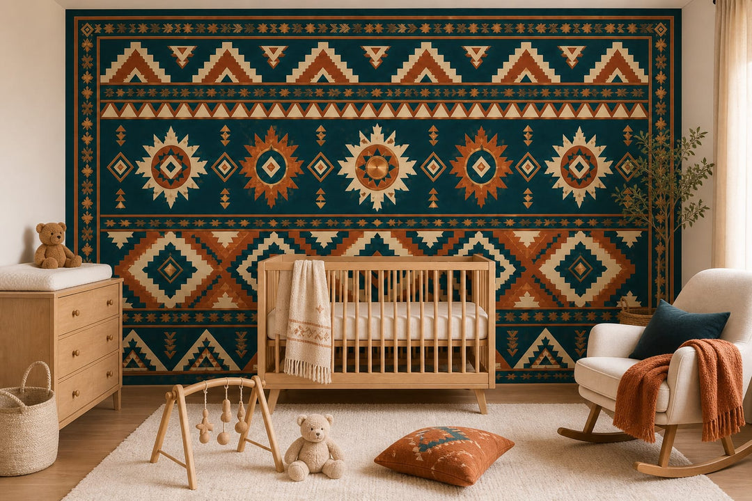 Teal Aztec Wallpaper Mural product view