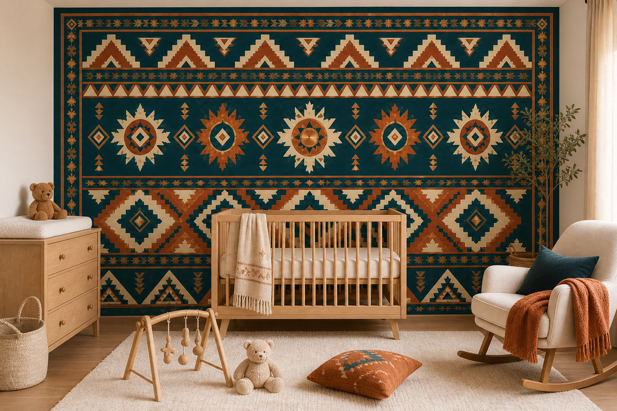 Teal Aztec Wallpaper Mural product view