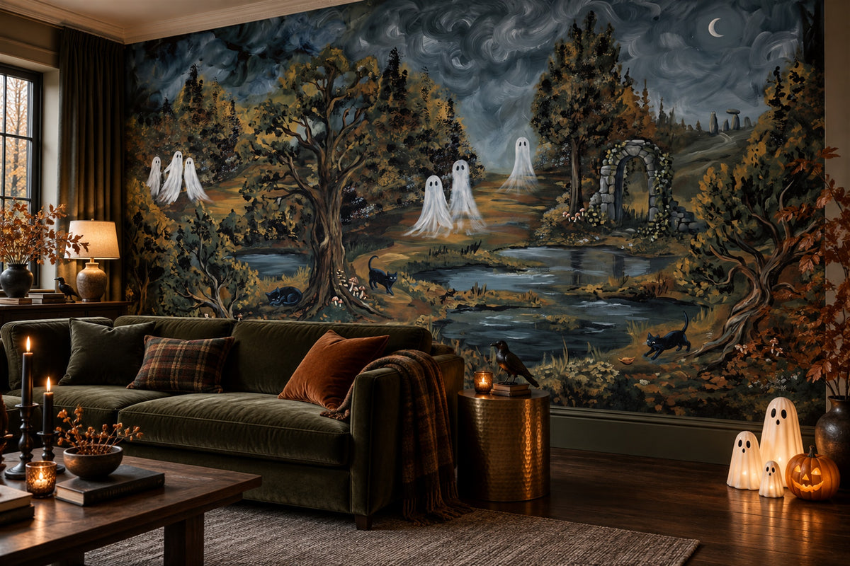 custom teal ghosts wallpaper mural bedroom stick on non woven vinyl removable